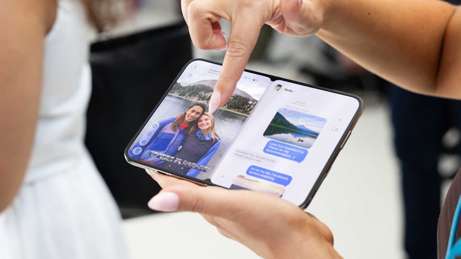 The iPhone Duo foldable smartphone showing its display
