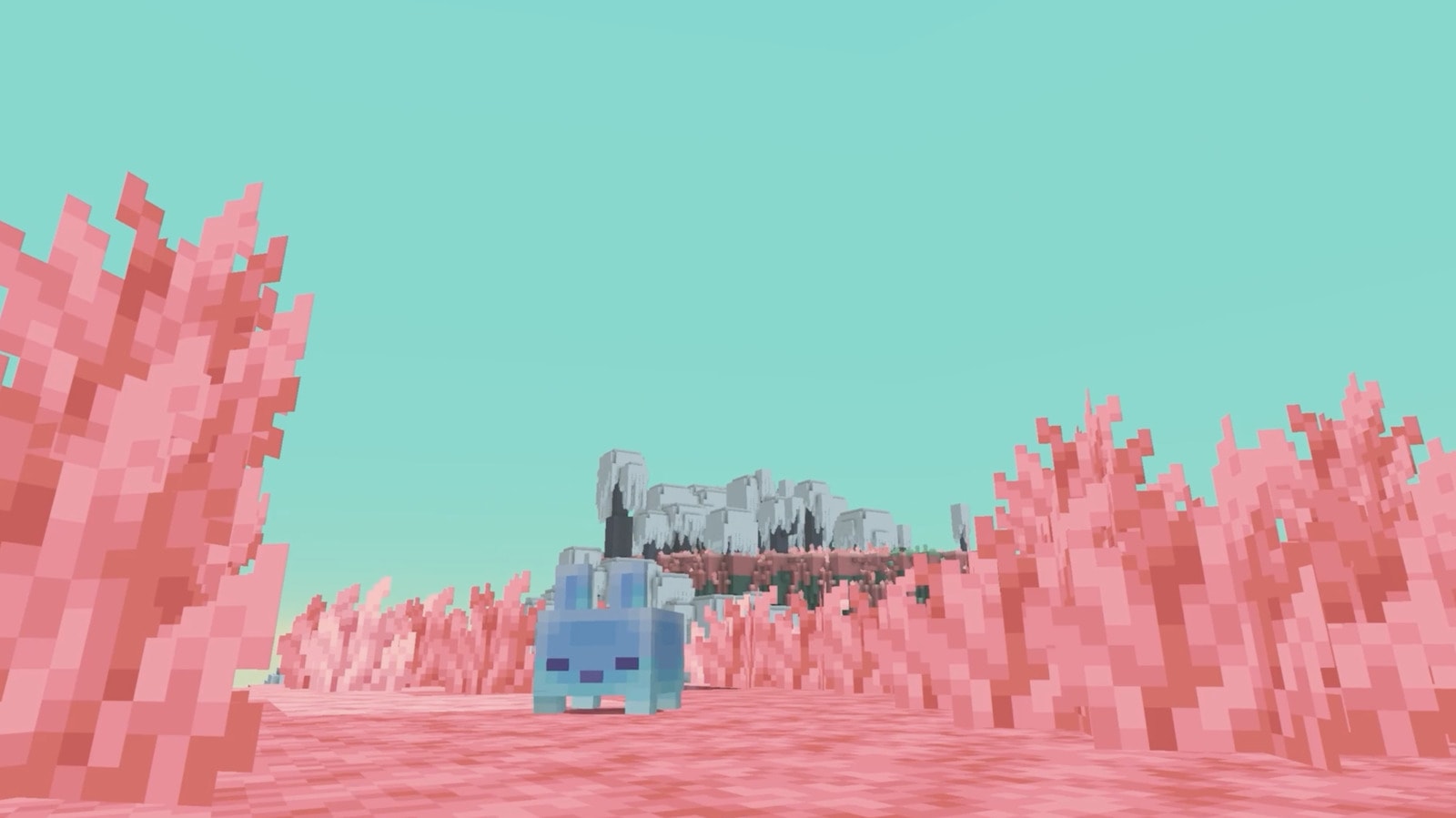 A digital illustration of a mysterious, glowing landscape representing the new Minecraft dimension.
