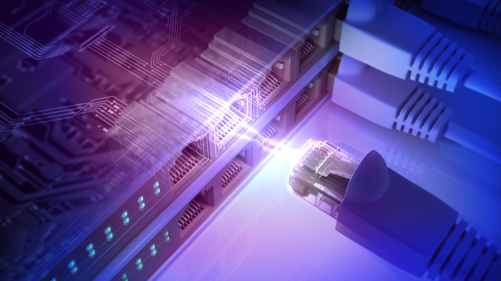 Ethernet network cables connected to a router