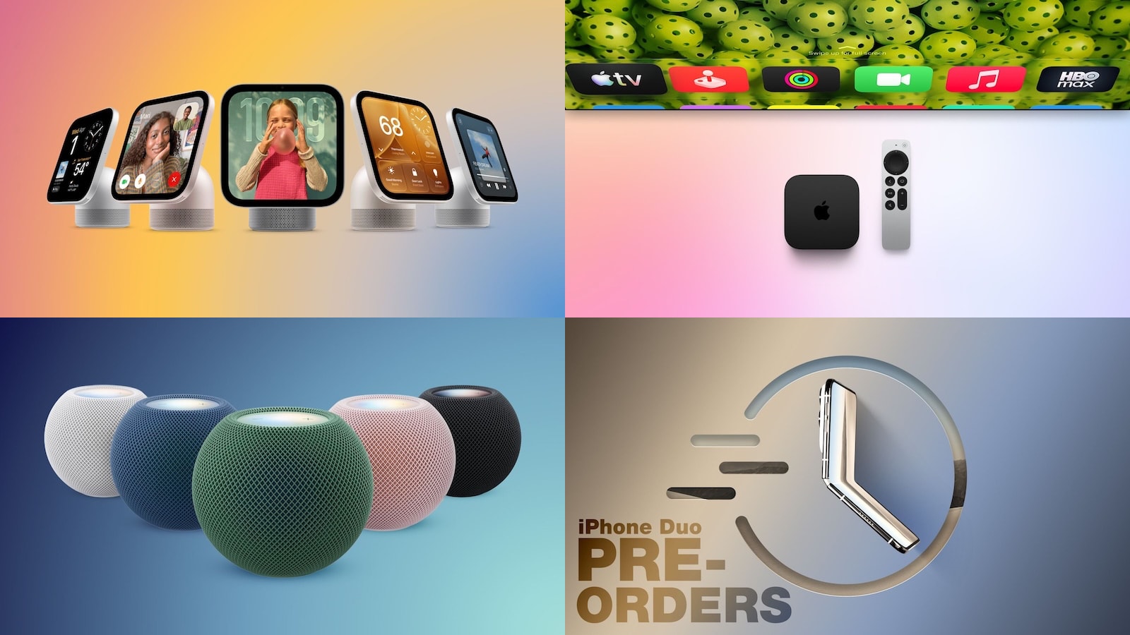 Apple smart home devices lineup including HomeView and HomePod mini 2