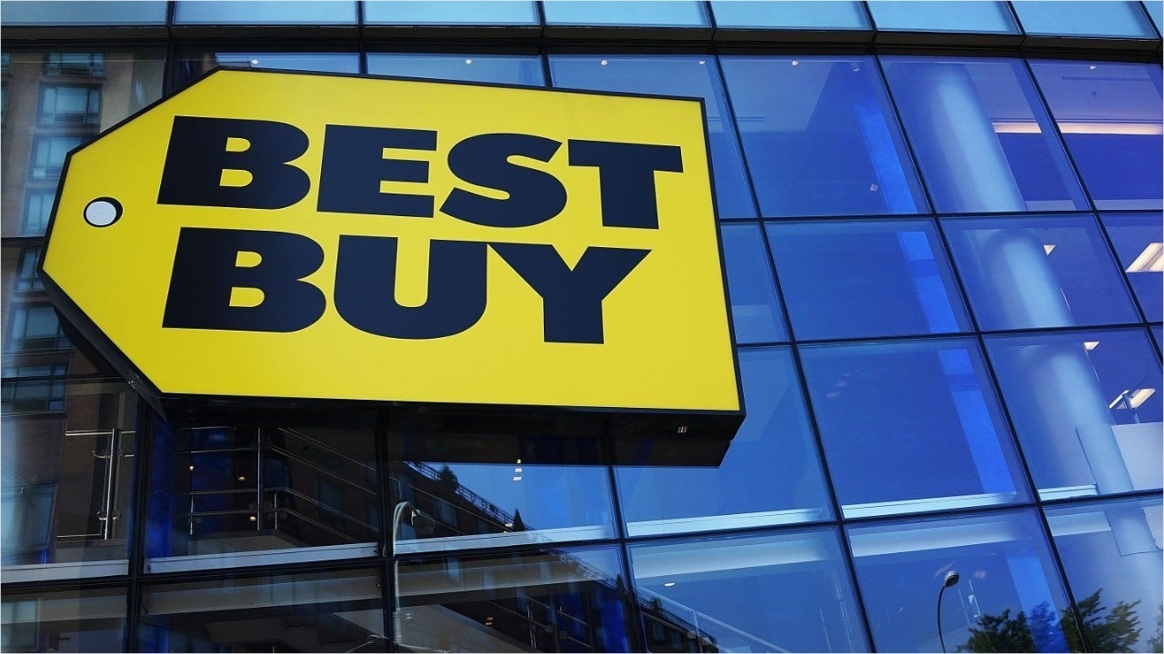Best Buy store front during the holiday season