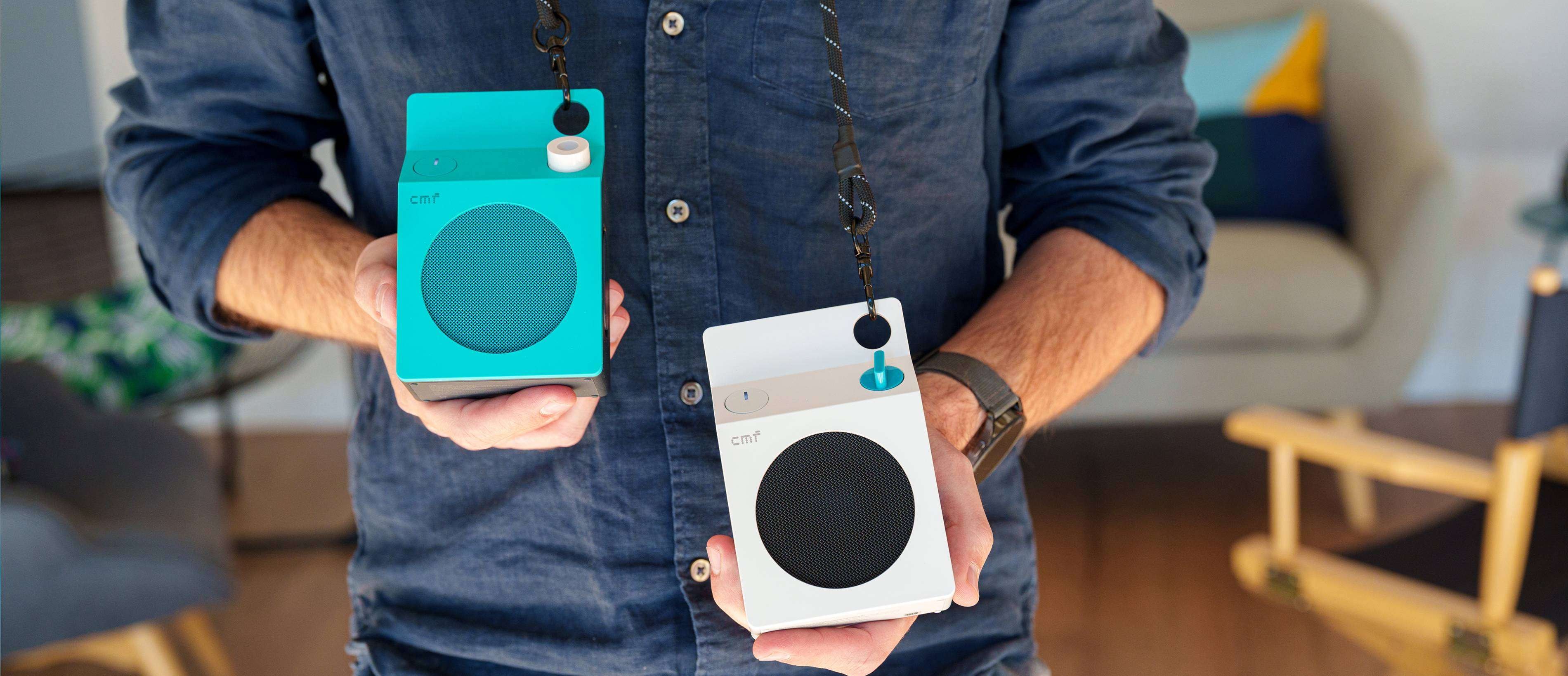 The CMF Speaker S in various colours showing its unique design.
