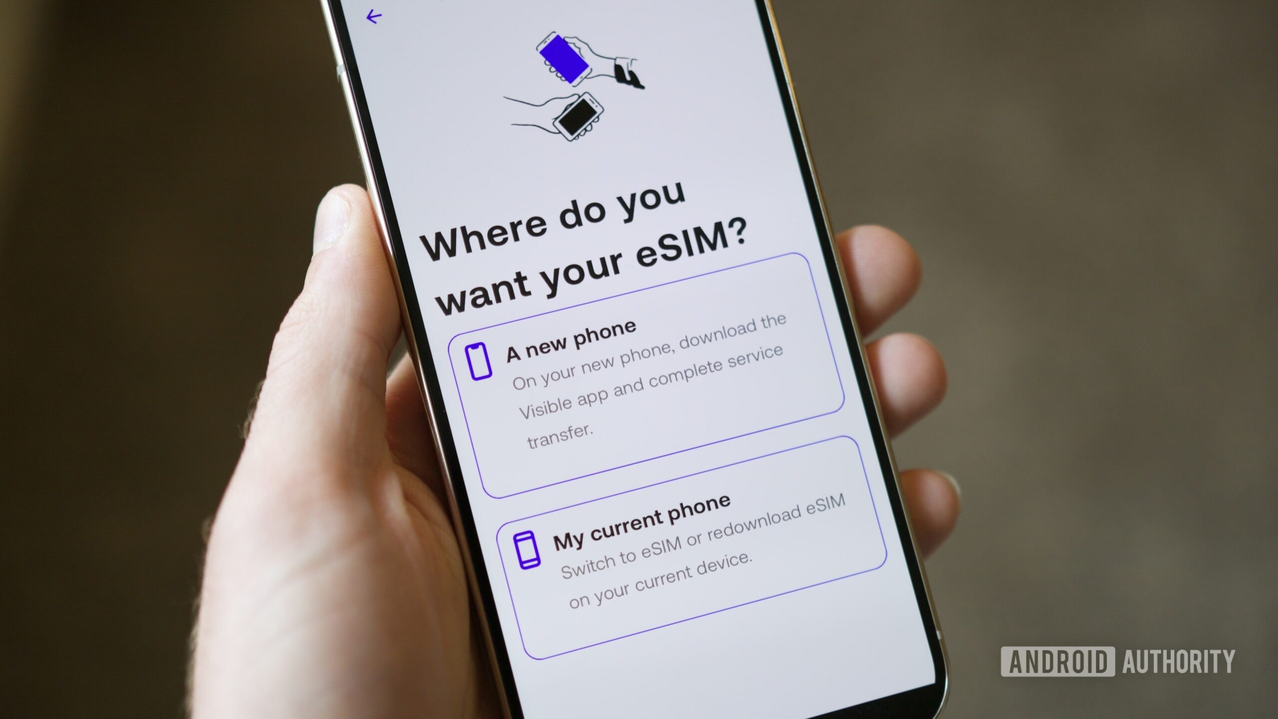 A smartphone displaying eSIM settings with an AI assistant icon overlay.