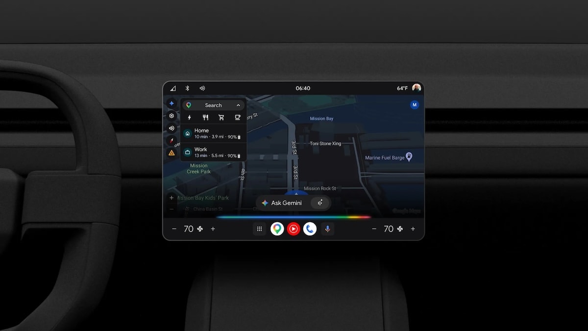 Google Gemini interface displayed on a car dashboard screen