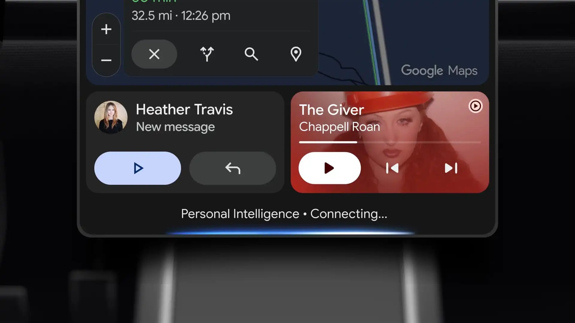 Gemini-ის ლოგო Android Auto-ს ინტერფეისზე