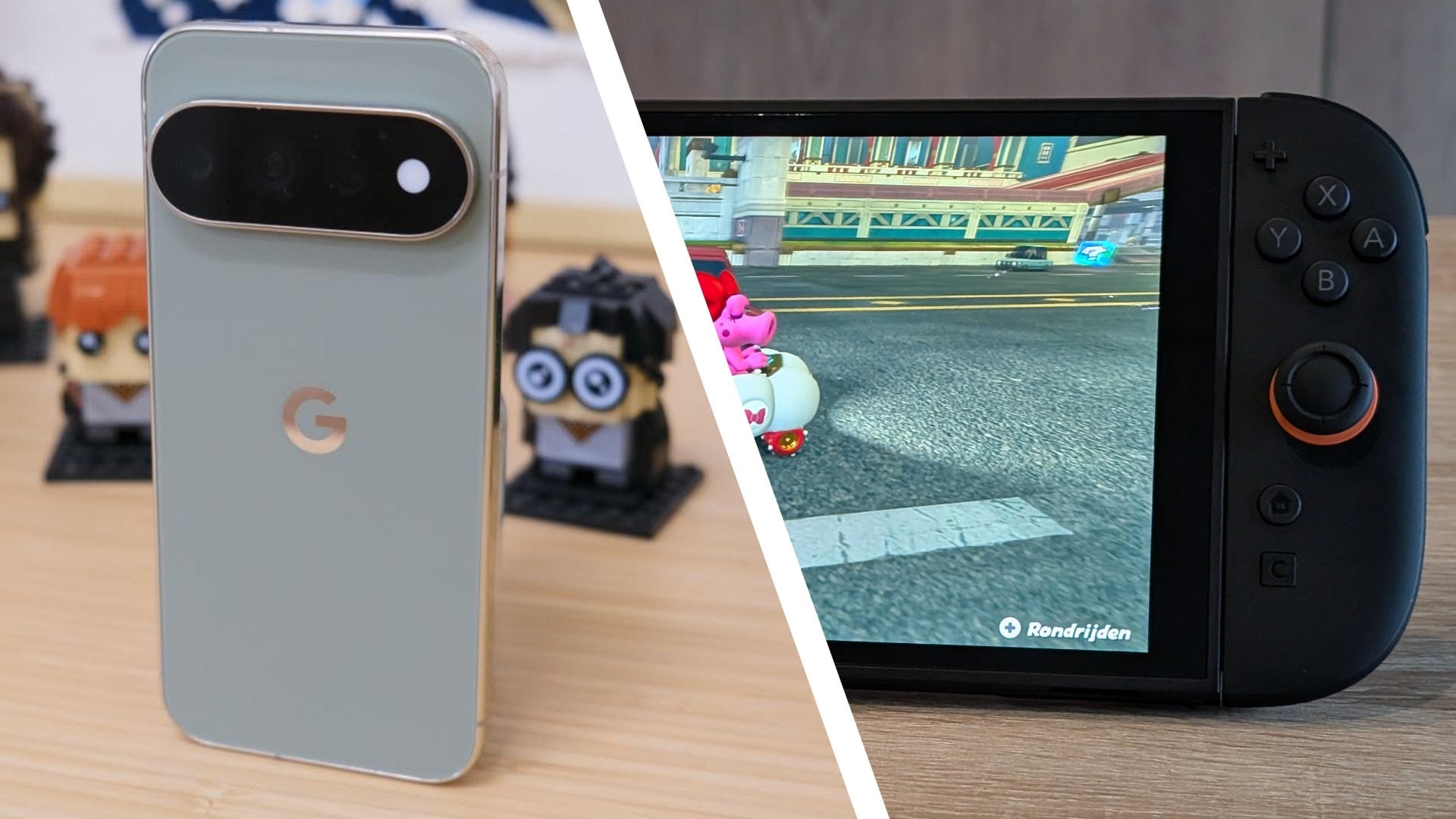 Google Pixel 11 Pro smartphone next to a Nintendo Switch 2 console