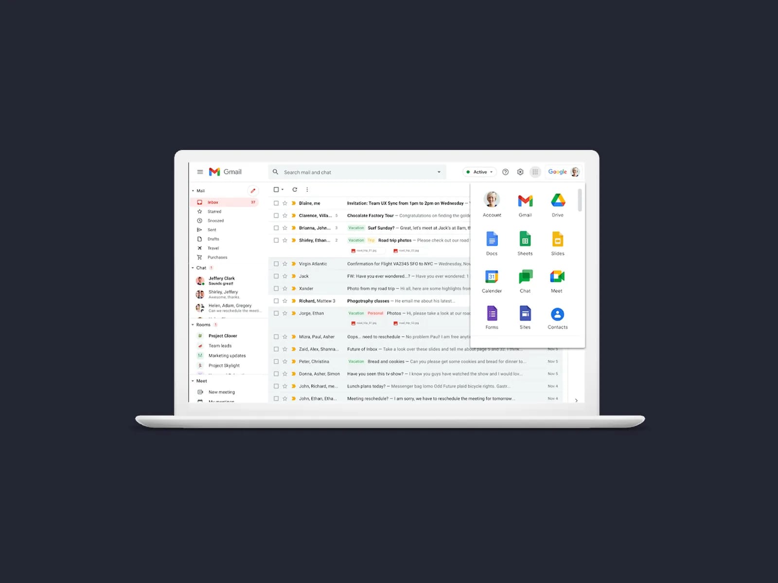 Google Gmail and Workspace displayed on mockup of laptop