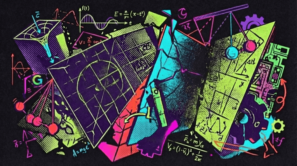 Abstract representation of artificial intelligence and theoretical physics equations