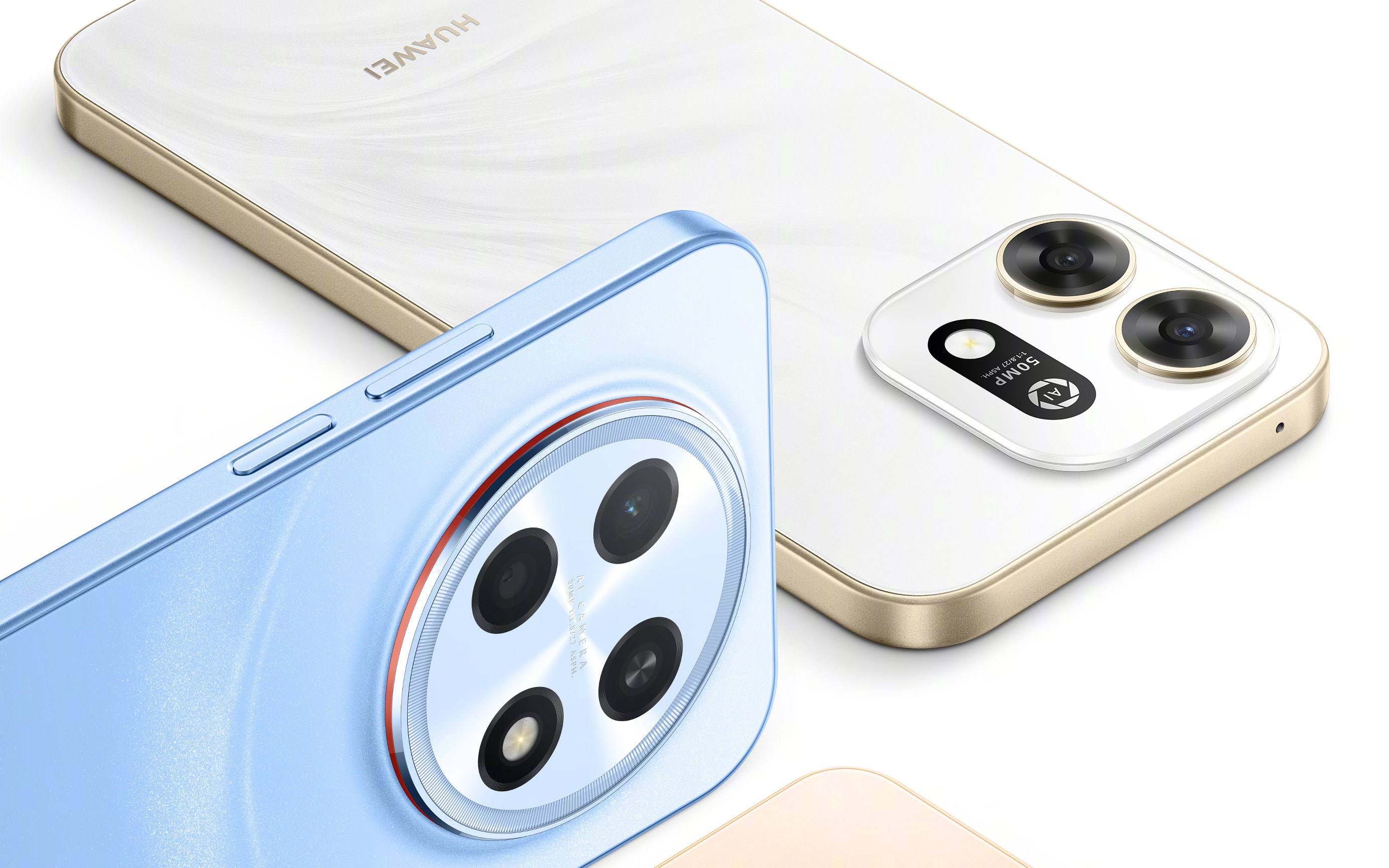Huawei Enjoy 100 series smartphones in blue, white, and orange