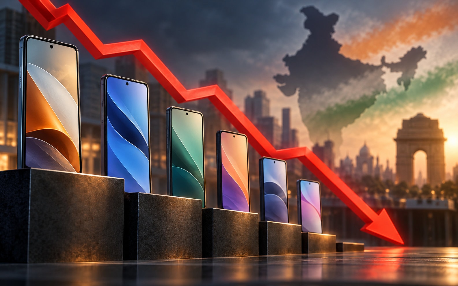 Smartphone market analysis chart showing a downward trend