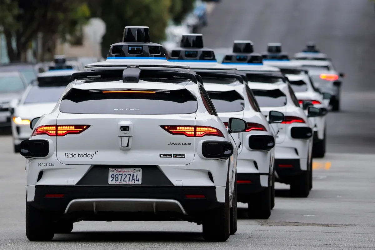 A self-driving car on a city street in California
