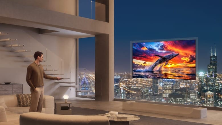 A customer using a remote control for a LG smart TV.