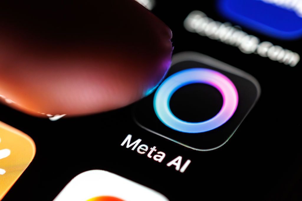 Meta logo displayed on a digital screen