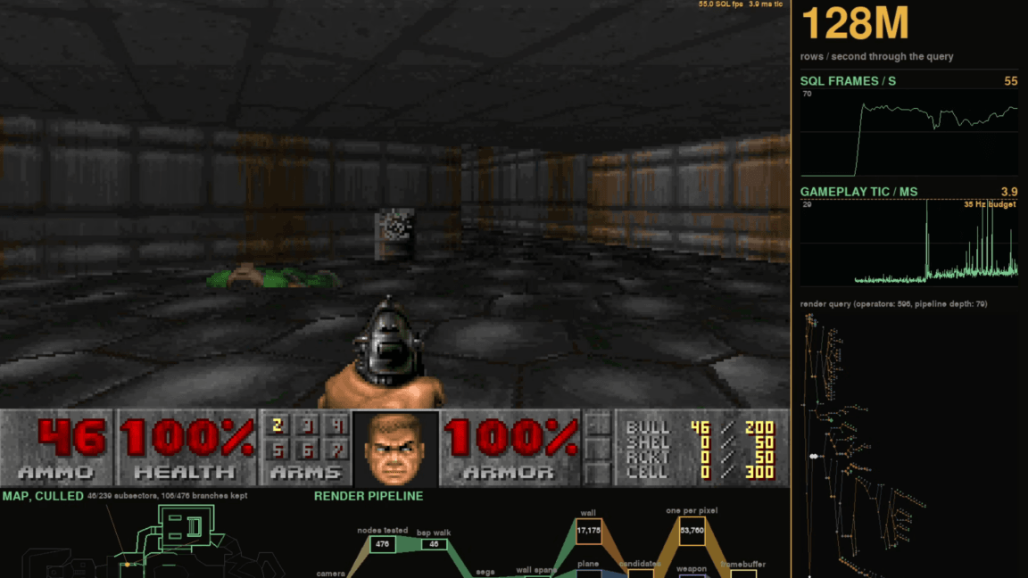 The game Doom running inside an SQL database interface