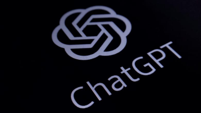 OpenAI's ChatGPT logo displayed on a black screen.