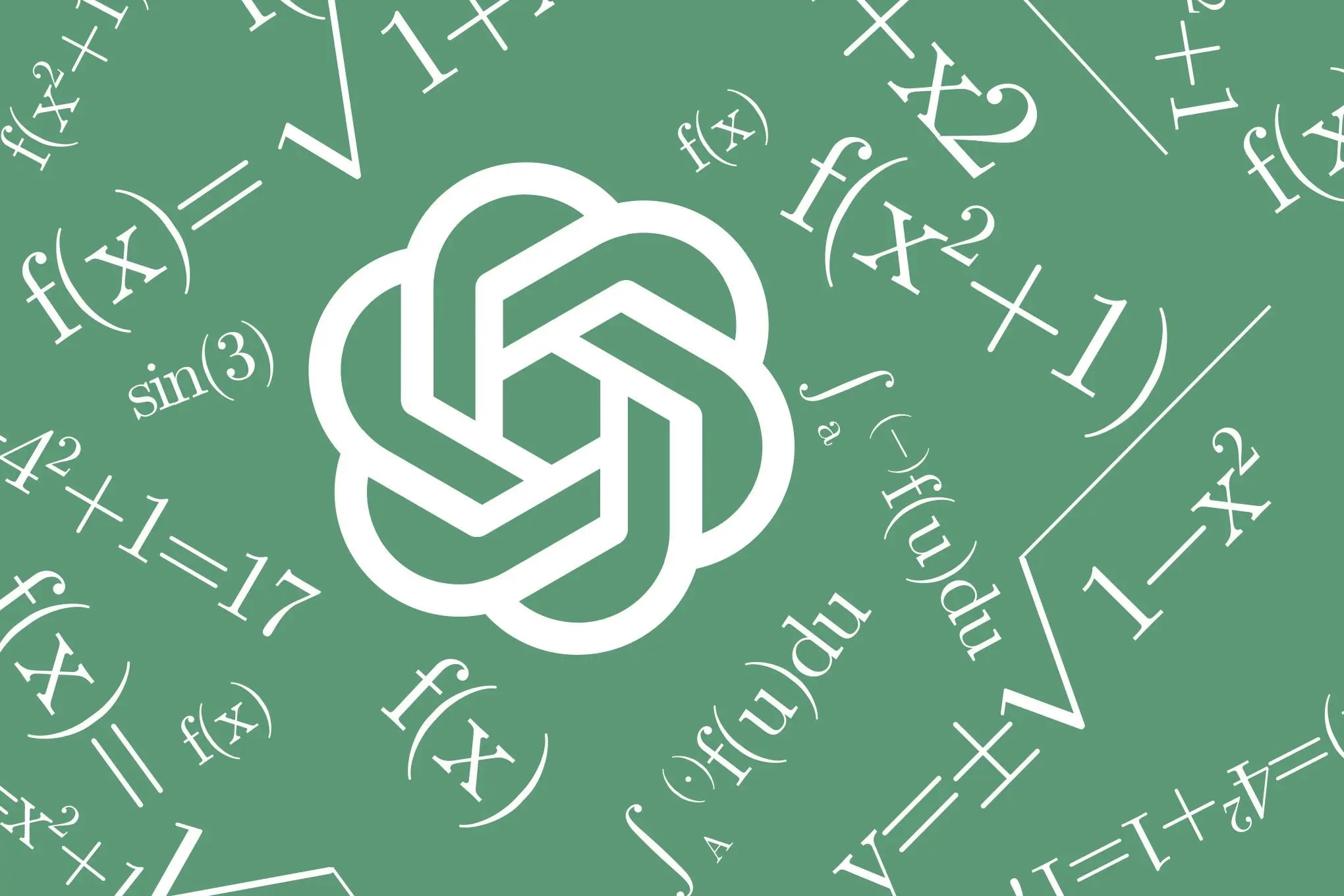 OpenAI logo and abstract scientific research graphics