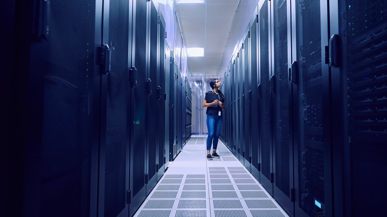 A modern data center facility exterior.