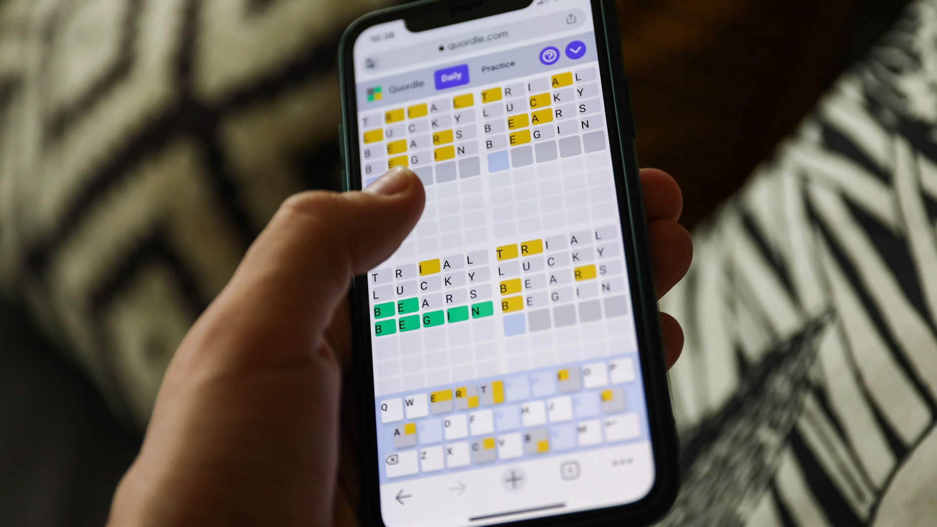Quordle game interface on a screen