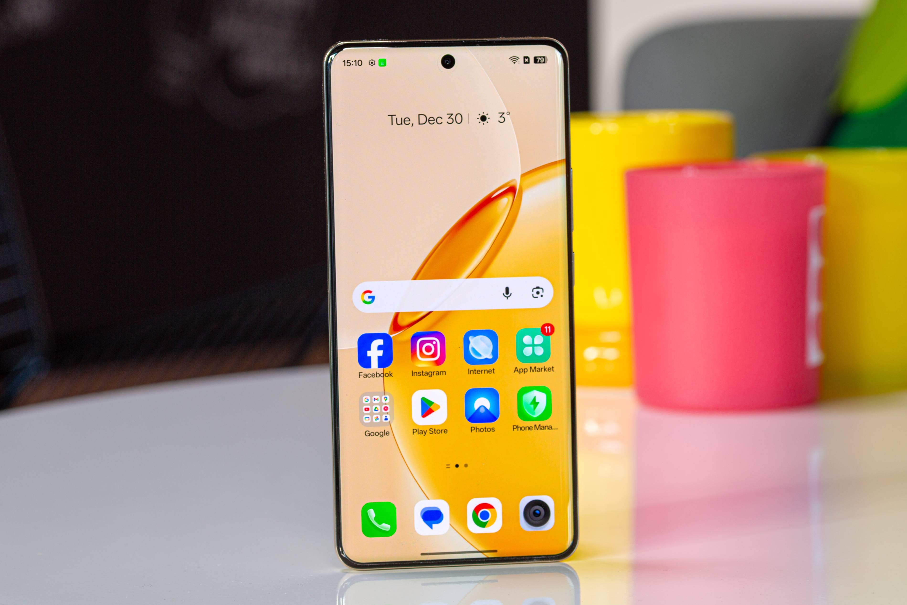 Realme smartphone on a dark background