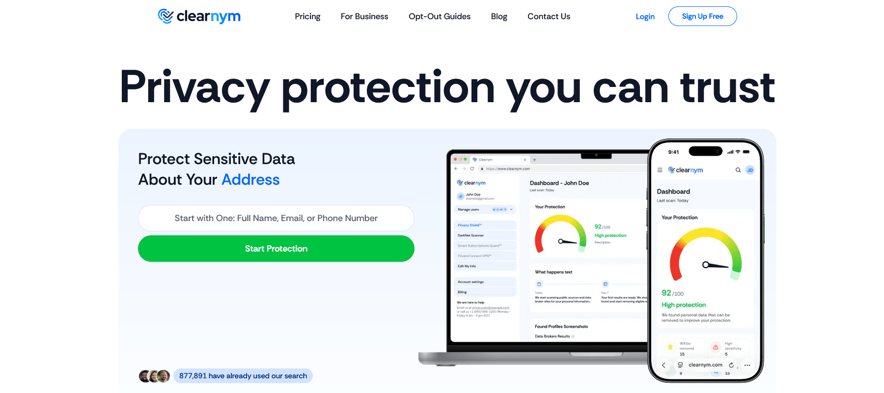ClearNym logo and data privacy concept