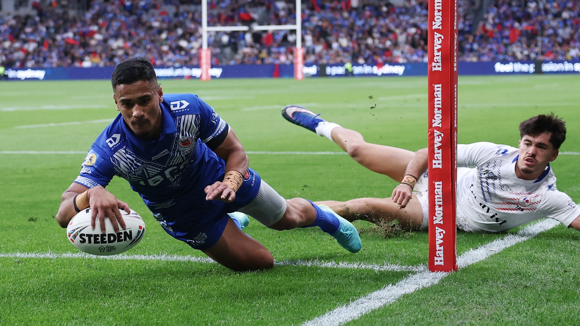 Rugby players in action during a match