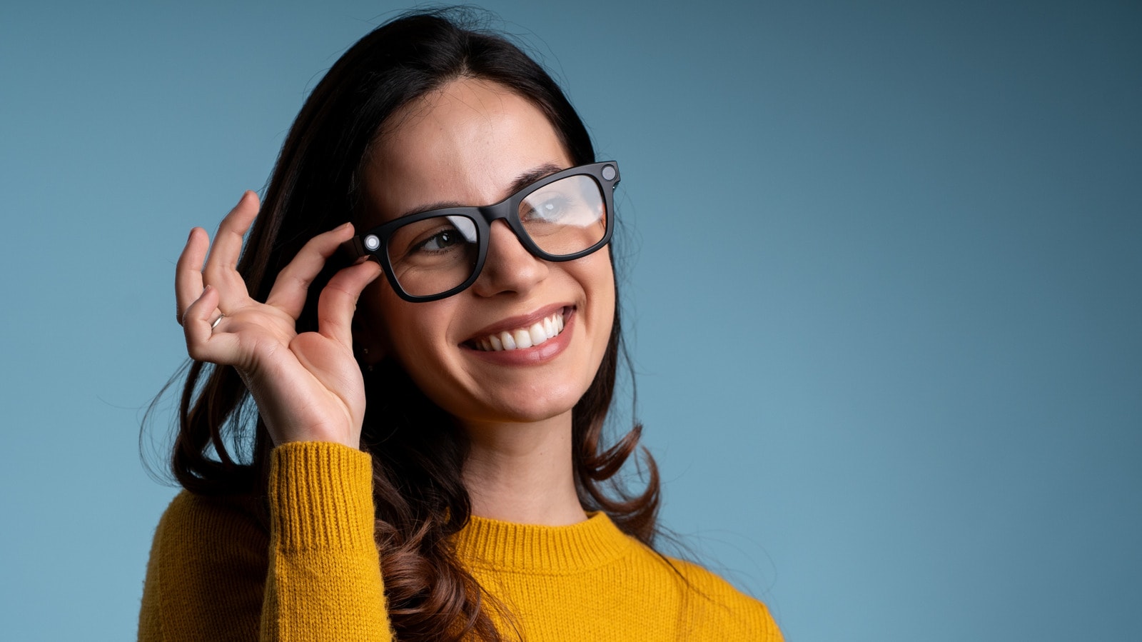 A person wearing AI-powered smart glasses