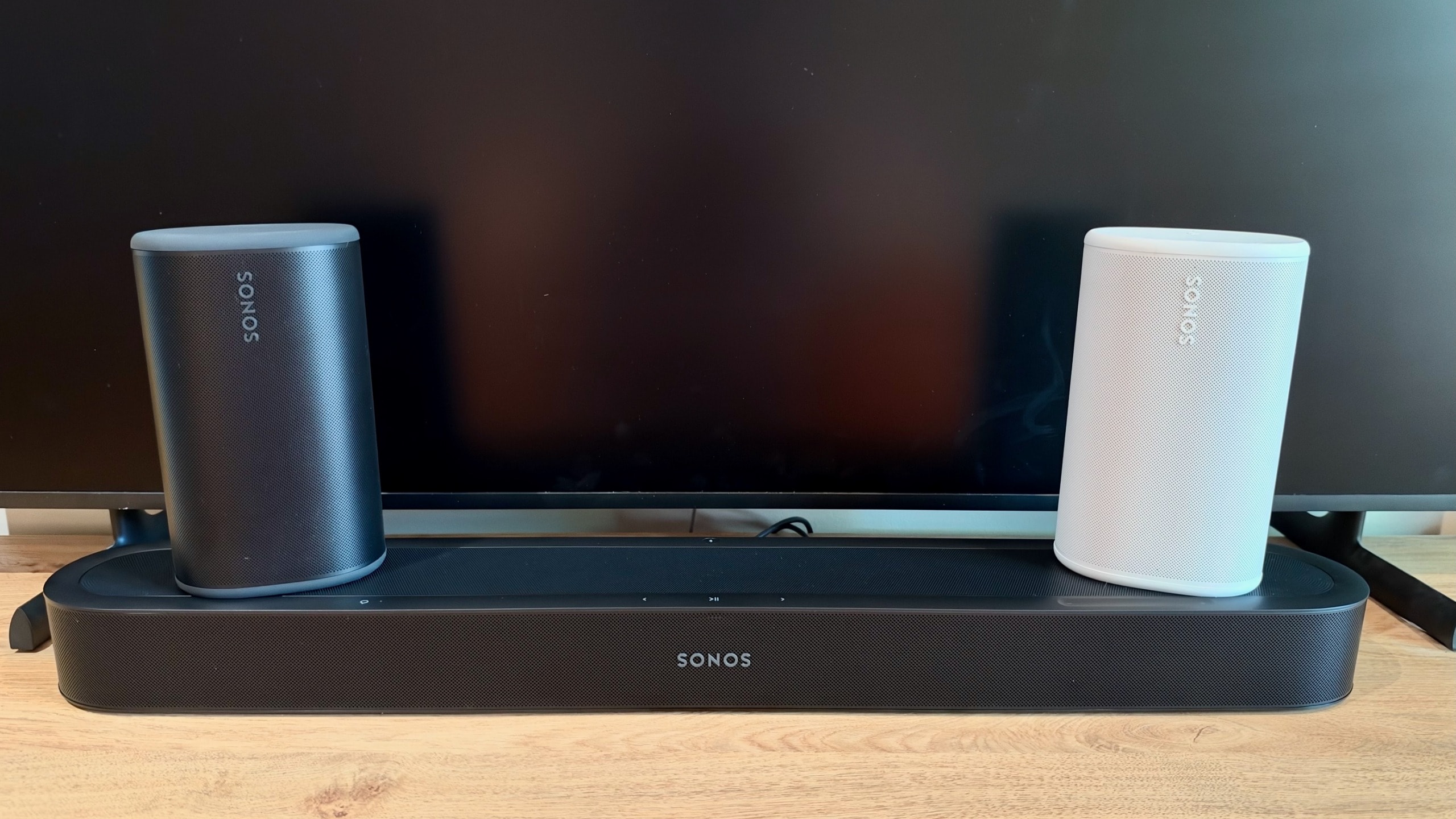 Sonos portable speakers integrated into a home cinema setup