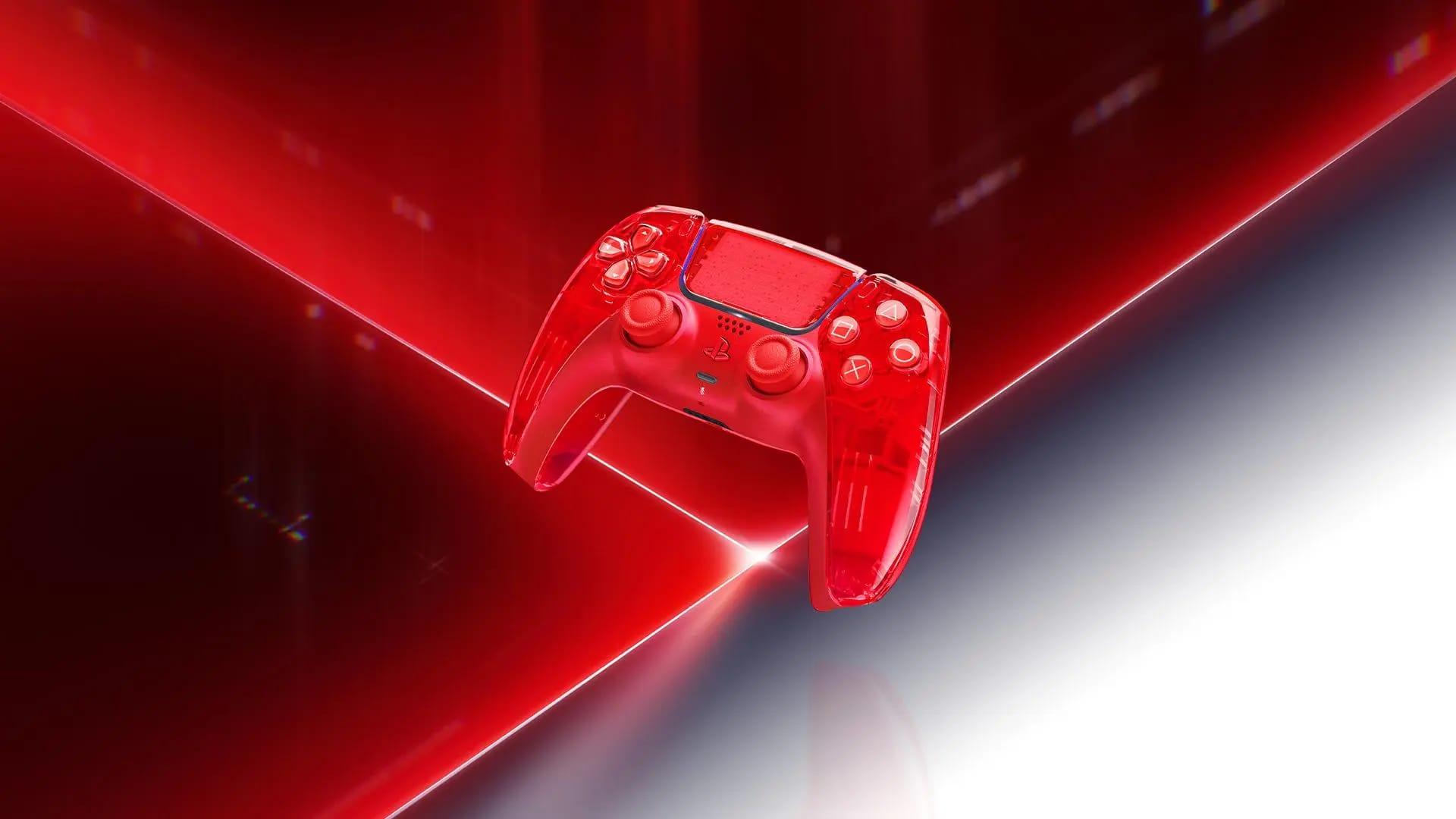 An image of a transparent PS5 DualSense controller.