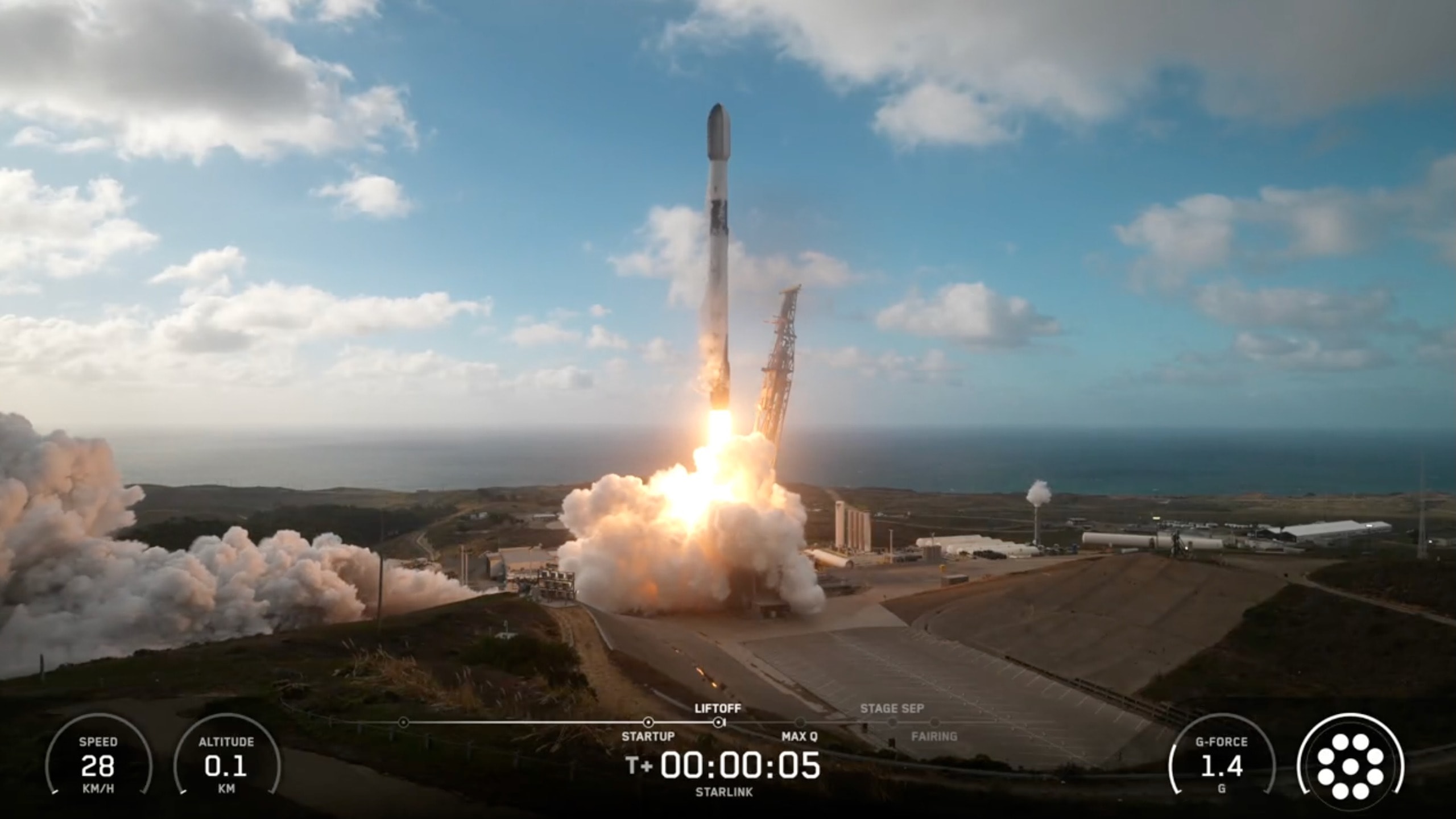 A Falcon 9 rocket launching into the sky during a SpaceX mission.