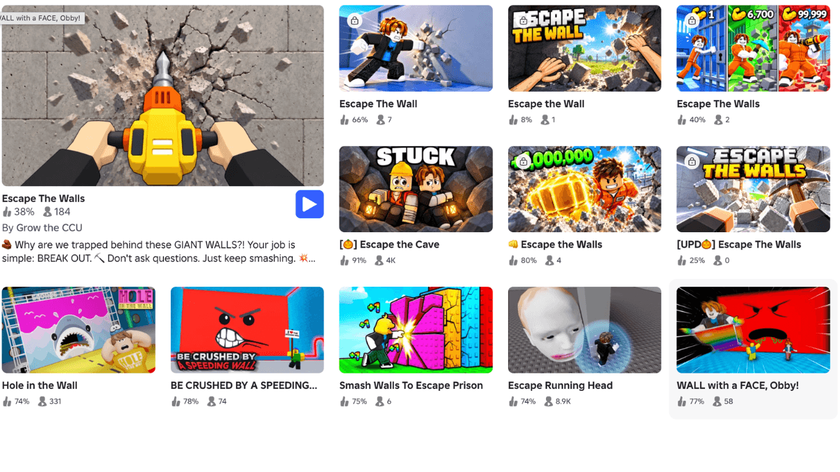 A list of Escape the Walls clones on Roblox