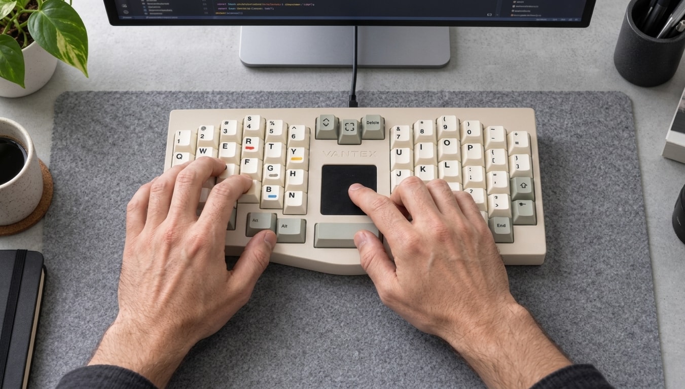 Vantex V1 mechanical keyboard with a central touchpad