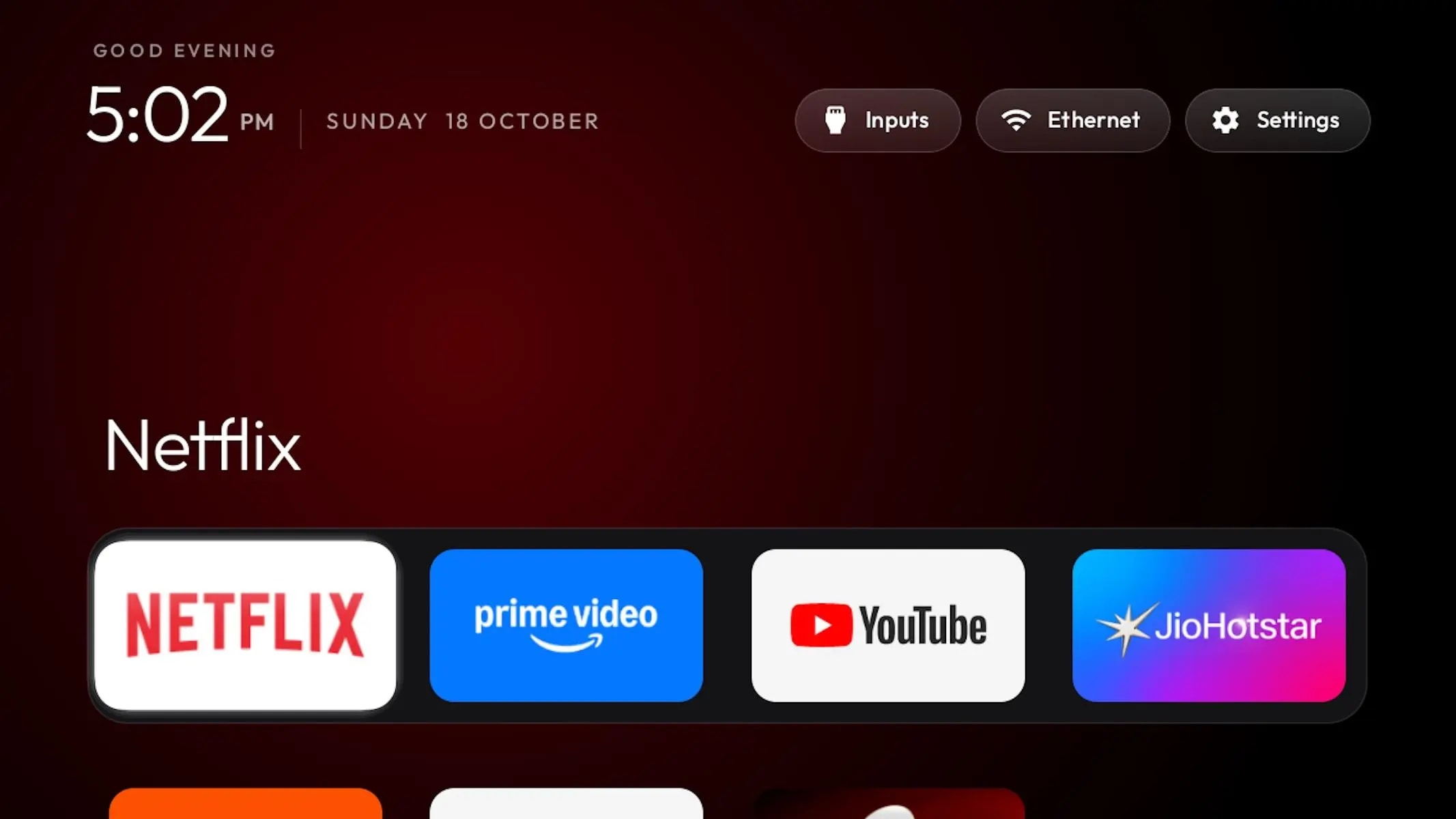 A minimalist television screen interface