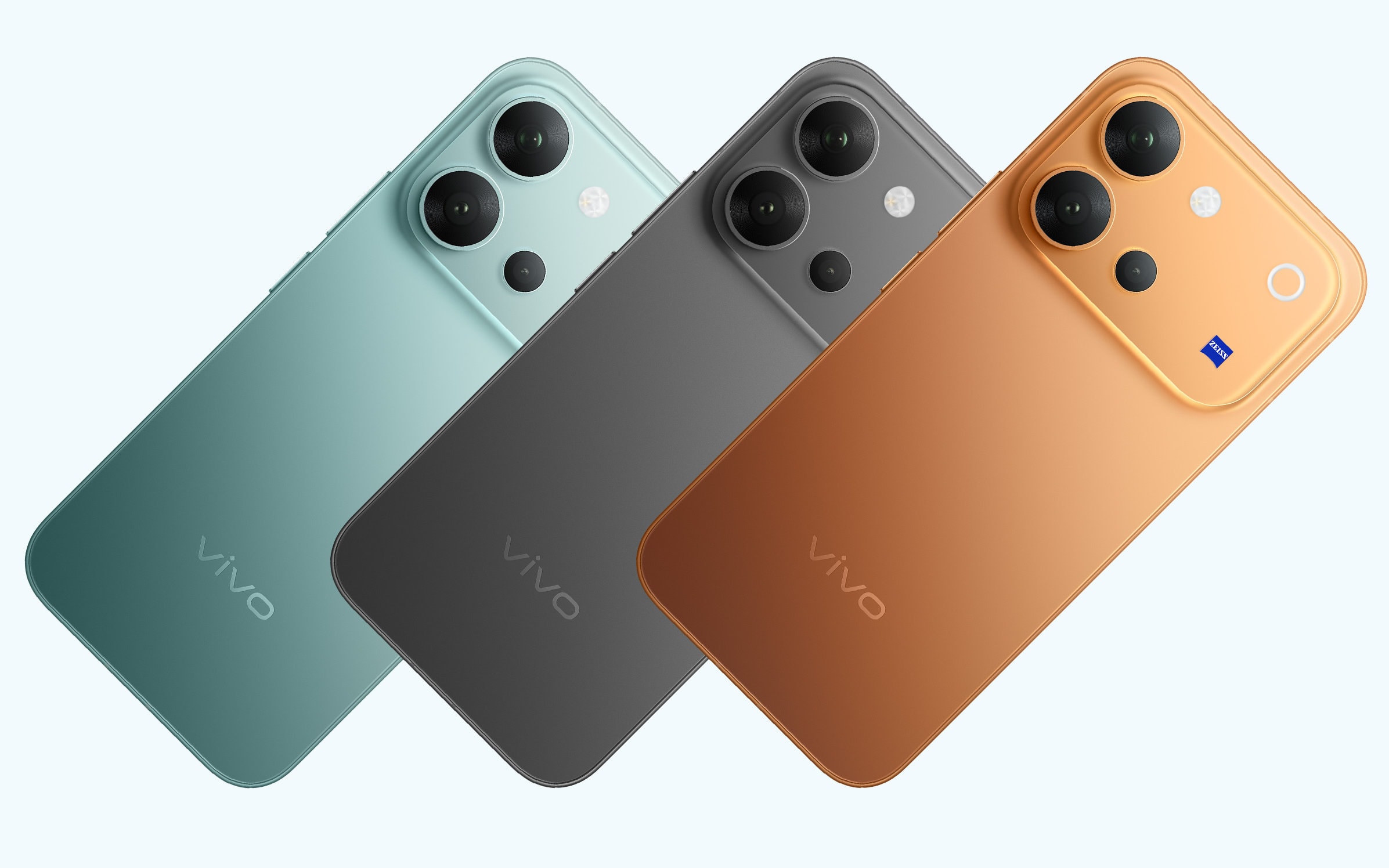 The vivo V80 smartphone shown in various colours.