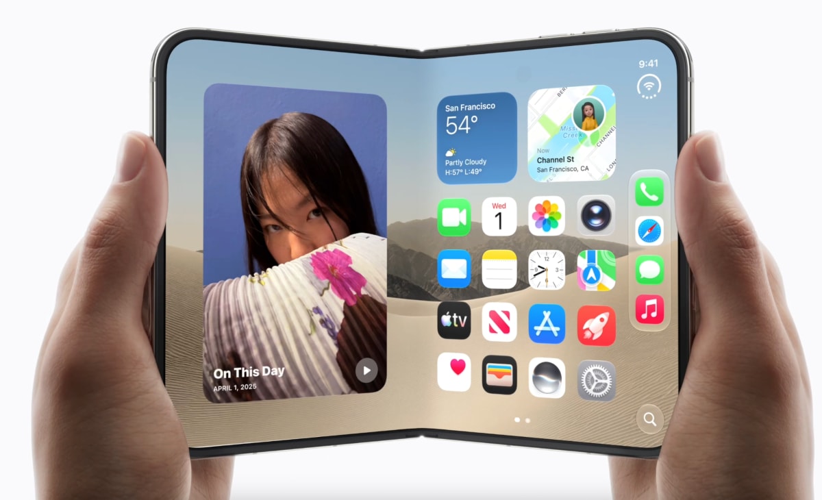Apple iPhone Duo foldable smartphone shown at autumn event