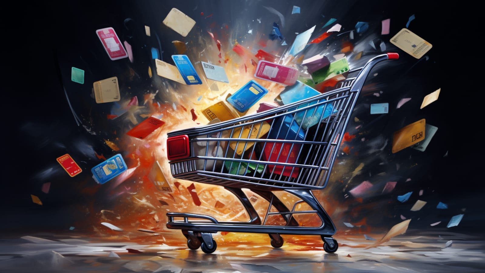 Conceptual illustration showing cyber security threat on online shopping sites stealing credit card details