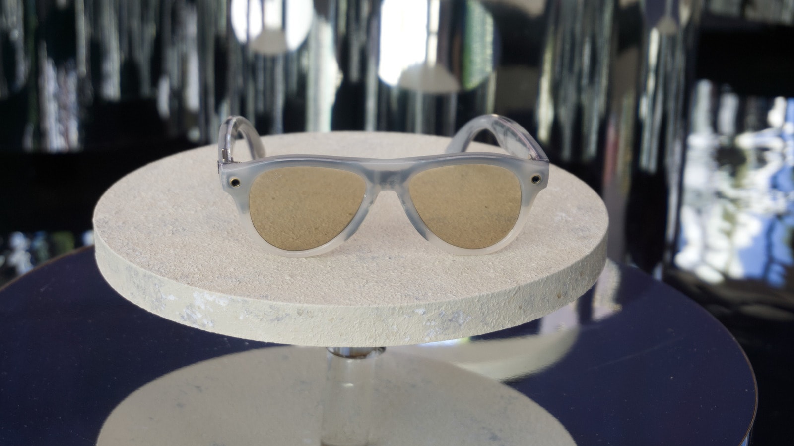 Meta smart glasses resting on a surface
