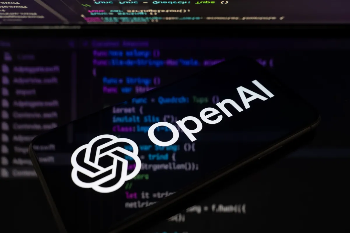 OpenAI logo displayed on a digital screen