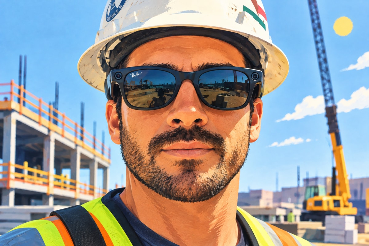 Construction site with digital overlay