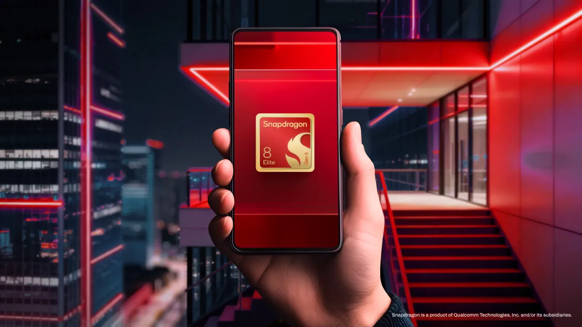 Qualcomm logo and new AI-focused smartphone chip technology